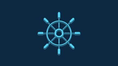 Blue Ship steering wheel icon isolated on blue background. 4K Video motion graphic animation.