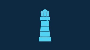 Blue Lighthouse icon isolated on blue background. 4K Video motion graphic animation.