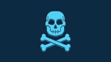 Blue Skull on crossbones icon isolated on blue background. Happy Halloween party. 4K Video motion graphic animation.