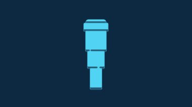 Blue Spyglass telescope lens icon isolated on blue background. Sailor spyglass. 4K Video motion graphic animation.