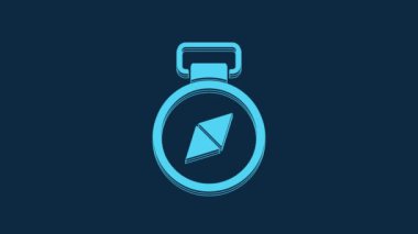 Blue Compass icon isolated on blue background. Windrose navigation symbol. Wind rose sign. 4K Video motion graphic animation.