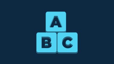 Blue ABC blocks icon isolated on blue background. Alphabet cubes with letters A,B,C. 4K Video motion graphic animation.