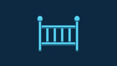 Blue Baby crib cradle bed icon isolated on blue background. 4K Video motion graphic animation.