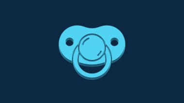 Blue Baby dummy pacifier icon isolated on blue background. Toy of a child. 4K Video motion graphic animation.