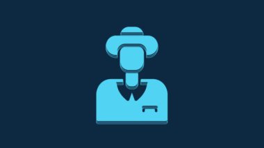 Mavi turist simgesi mavi arka planda izole edildi. Seyahat, tatil, turizm. 4K Video hareketli grafik canlandırması.