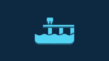 Blue Beach rıhtım ikonu mavi arkaplanda izole edildi. 4K Video hareketli grafik canlandırması.