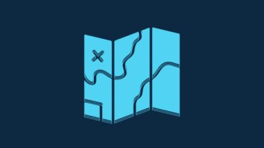 Blue Folded map icon isolated on blue background. 4K Video motion graphic animation.