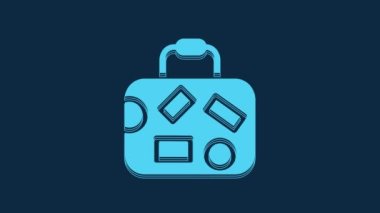 Blue Suitcase for travel icon isolated on blue background. Traveling baggage sign. Travel luggage icon. 4K Video motion graphic animation.