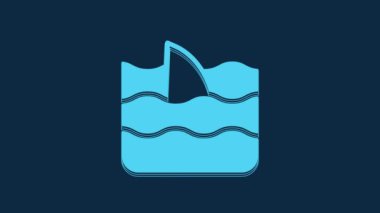 Blue Shark fin in ocean wave icon isolated on blue background. 4K Video motion graphic animation.