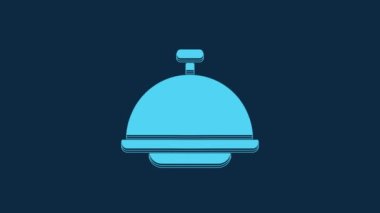 Blue Covered with a tray of food icon isolated on blue background. Tray and lid sign. Restaurant cloche with lid. 4K Video motion graphic animation.