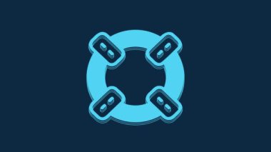 Blue Lifebuoy icon isolated on blue background. Lifebelt symbol. 4K Video motion graphic animation.