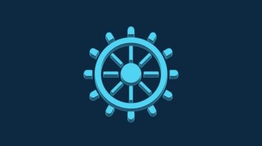 Blue Ship steering wheel icon isolated on blue background. 4K Video motion graphic animation.