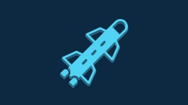Mavi Roket simgesi mavi arkaplanda izole edildi. 4K Video hareketli grafik canlandırması.