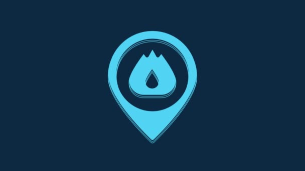 Kék Térkép Mutató Tűzláng Ikon Elszigetelt Kék Háttérrel Tűz Közelben — Stock videók