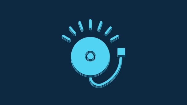 Blue Ringing Alarm Icon Isolated Blue Background Система Пожарной Сигнализации — стоковое видео