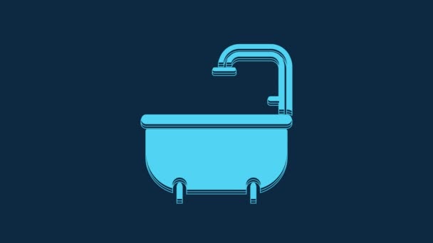 Blue Bathtub Icon Isolated Blue Background Video Motion Graphic Animation — Vídeos de Stock