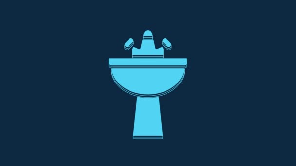 Blue Washbasin Water Tap Icon Isolated Blue Background Video Motion — Αρχείο Βίντεο
