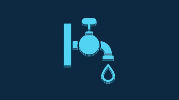 Blue Water Tap Icon Isolated Blue Background Video Motion Graphic — Vídeos de Stock