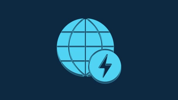 Mavi Arka Planda Yıldırım Simgesi Olan Mavi Küresel Enerji Gücü — Stok video