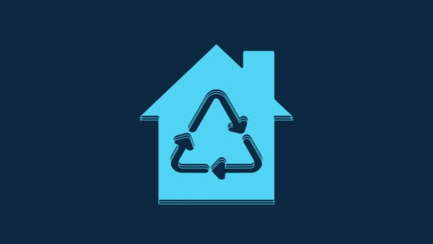 Blue Eco House Recycling Symbol Icon Isolated Blue Background Ecology — 图库视频影像