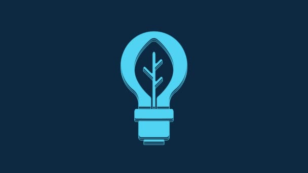 Blue Light Bulb Leaf Icon Isolated Blue Background Eco Energy — Stockvideo