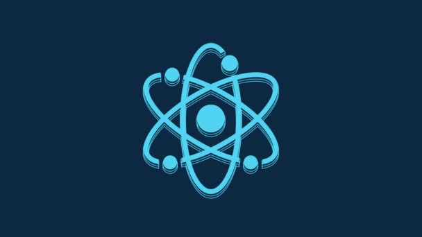 Blue Atom Icon Isolated Blue Background Symbol Science Education Nuclear — Wideo stockowe