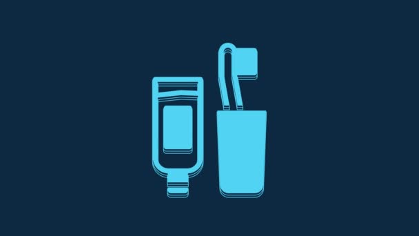Blue Toothbrush Tube Toothpaste Icon Isolated Blue Background Disposable Bathroom — Video Stock