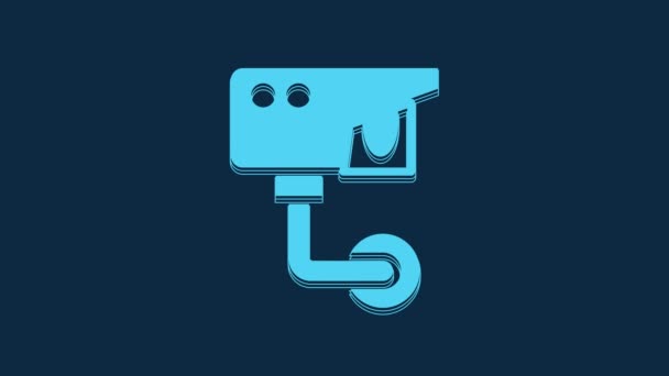 Blue Security Camera Icon Isolated Blue Background Video Motion Graphic — Vídeo de stock