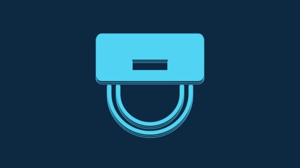 蓝色行李男孩帽子图标孤立在蓝色背景 酒店度假村服务标志 4K视频运动图形动画 — 图库视频影像