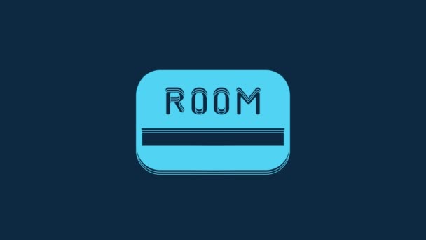 青色の背景に隔離された部屋のアイコンからブルーホテルのキーカード アクセス制御 タッチセンサー システムの安全 4Kビデオモーショングラフィックアニメーション — ストック動画