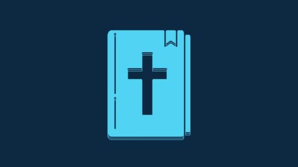 Blue Holy Bible Book Icon Isolated Blue Background Video Motion — стоковое видео