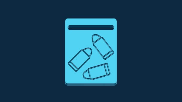 Blue Evidence Bag Bullet Icon Isolated Blue Background Video Motion — Vídeo de Stock