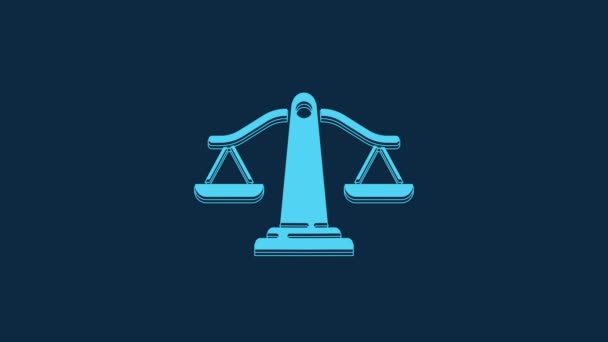 Blue Scales Justice Icon Isolated Blue Background Court Law Symbol — Stockvideo