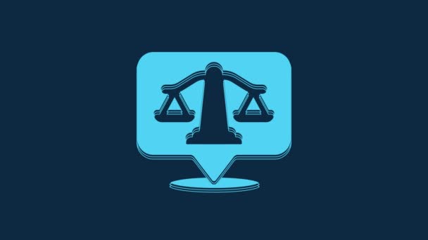 Blue Scales Justice Icon Isolated Blue Background Court Law Symbol — Stock video