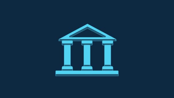 Blue Courthouse Building Icon Isolated Blue Background Building Bank Museum — Stockvideo