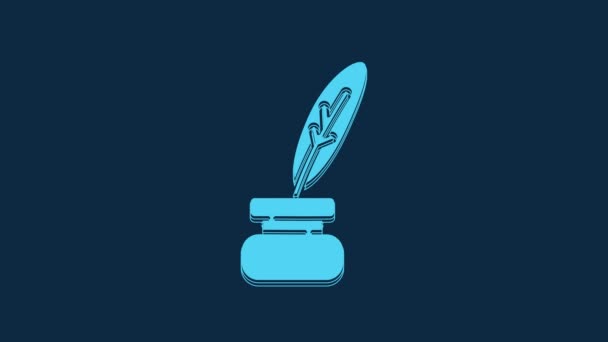 Blue Feather Inkwell Icon Isolated Blue Background Video Motion Graphic — 비디오