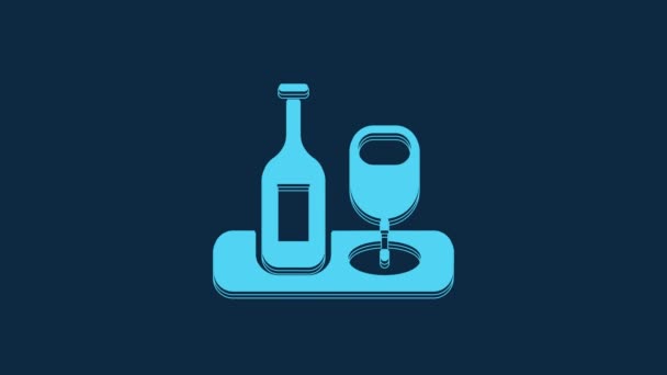Blue Wine Bottle Glass Icon Isolated Blue Background Video Motion — Stock video