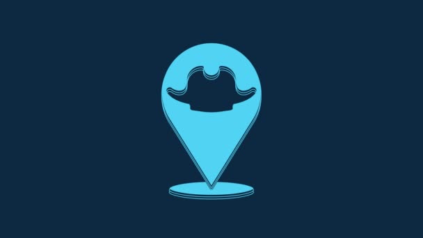Blue Location Pirate Icon Isolated Blue Background Video Motion Graphic — Stok video