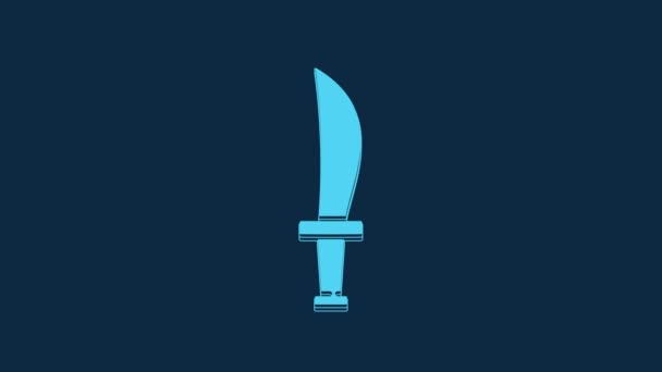 Blue Pirate Sword Icon Isolated Blue Background Sabre Sign Video — Stockvideo