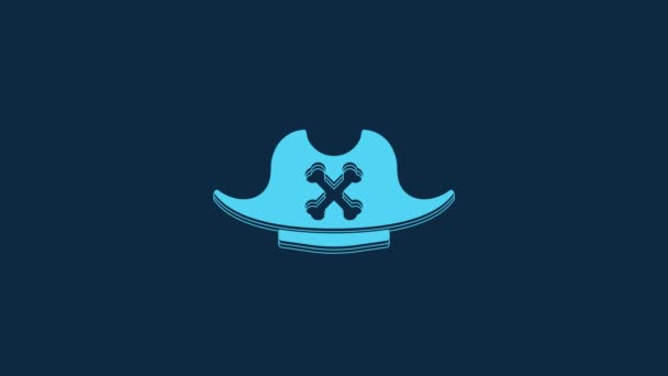 Blue Pirate Hat Icon Isolated Blue Background Video Motion Graphic — Stock Video