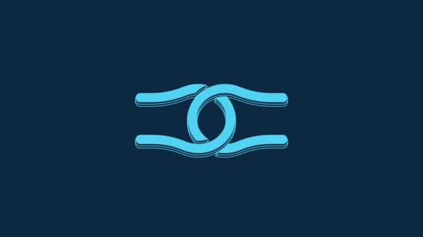 Cuerda Azul Atada Icono Nudo Aislado Sobre Fondo Azul Animación — Vídeos de Stock