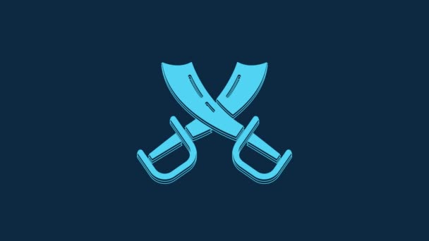 Blue Crossed Pirate Swords Icon Isolated Blue Background Sabre Sign — Αρχείο Βίντεο