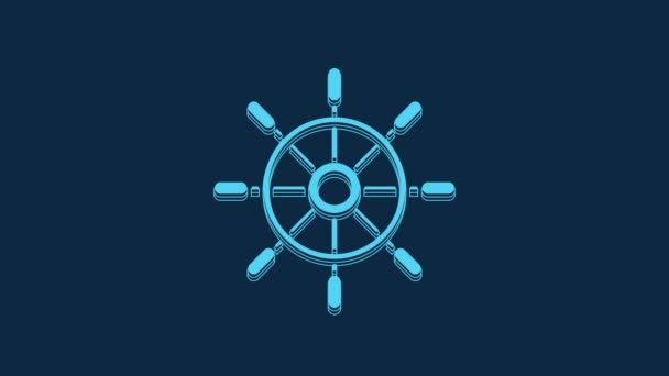 Blue Ship Steering Wheel Icon Isolated Blue Background Video Motion — Stock videók