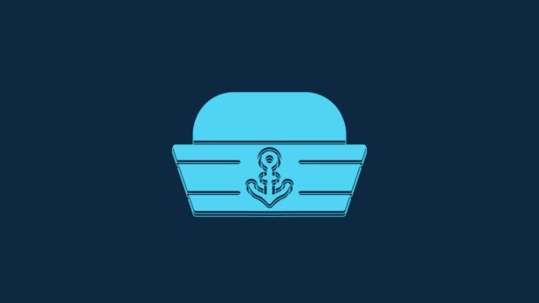Blue Sailor Sombrero Icono Aislado Sobre Fondo Azul Animación Gráfica — Vídeo de stock