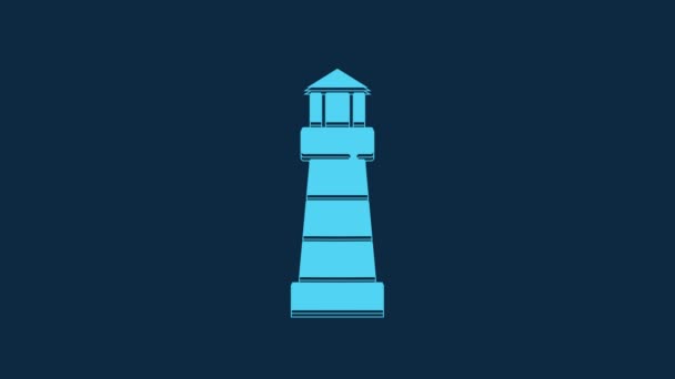 Blue Lighthouse Icon Isolated Blue Background Video Motion Graphic Animation — Stockvideo