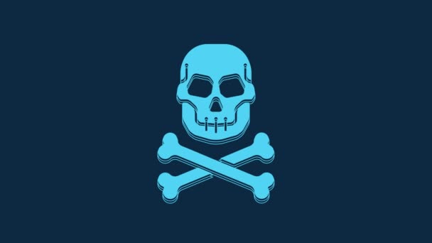 Blue Skull Crossbones Icon Isolated Blue Background Happy Halloween Party — 图库视频影像