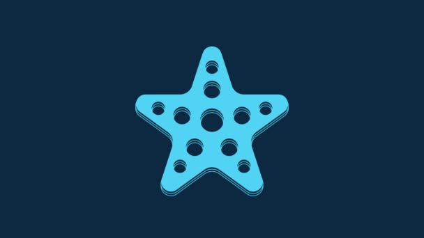 Blue Starfish Icon Isolated Blue Background Video Motion Graphic Animation — Stockvideo