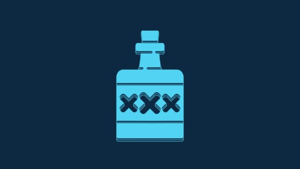 蓝色酒精饮料朗姆瓶图标分离蓝色背景 4K视频运动图形动画 — 图库视频影像