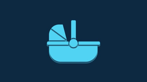 Blue Baby Stroller Icon Isolated Blue Background Baby Carriage Buggy — Stock videók