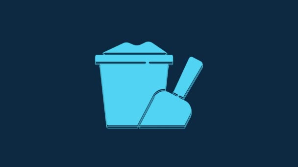 Blue Sand Bucket Shovel Icon Isolated Blue Background Plastic Kid — Stock Video